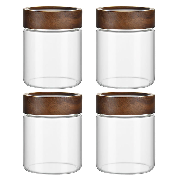 12 oz 350 ml Clear Glass Storage Canister with Airtight Wooden Lid (4 Count)