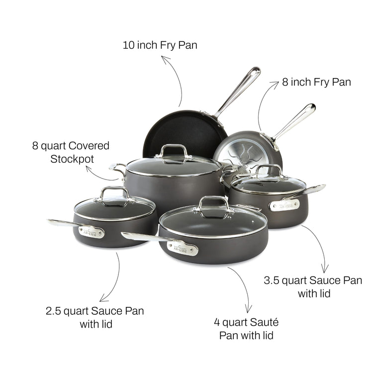 HA1 Hard Anodized Nonstick Cookware Set 10 Piece Induction Oven Broiler Safe 500F