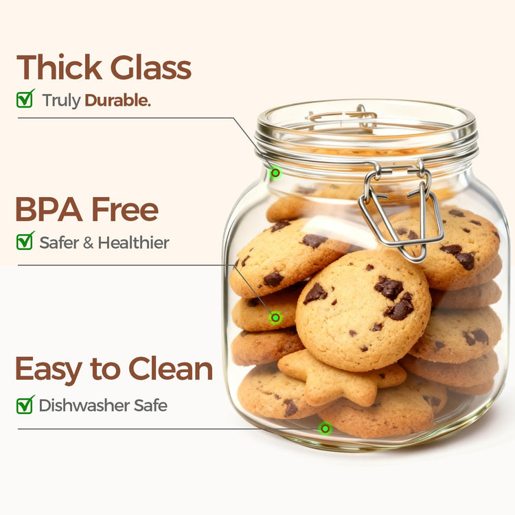 Square Glass Pantry Jars with Airtight Lids 27 oz 6 Pack Spice Jar (6 Count)