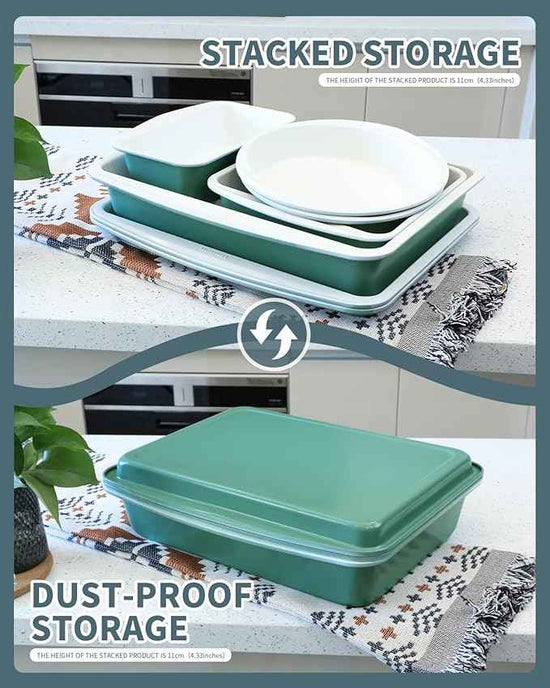 Ceramic Nonstick Baking Pans Set, Non Toxic 30 PCS Stackable Bakeware Sets, 550°F Oven Safe Baking Sheet & Pans, Warp-Free, Dishwasher Safe, PTFE/PFOA/PFOS-Free (Green)