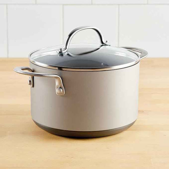 Anolon Achieve Hard Anodized Nonstick Saucepot with Lid, Aluminum, 4 Quart, Silver