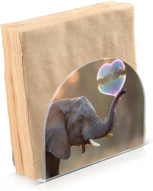Elephant Blowing Heart Napkin Holder for Table Paper Napkins Holder Acrylic Tissue Dispenser Kitchen Dining Room Bathroom Party Car Decor