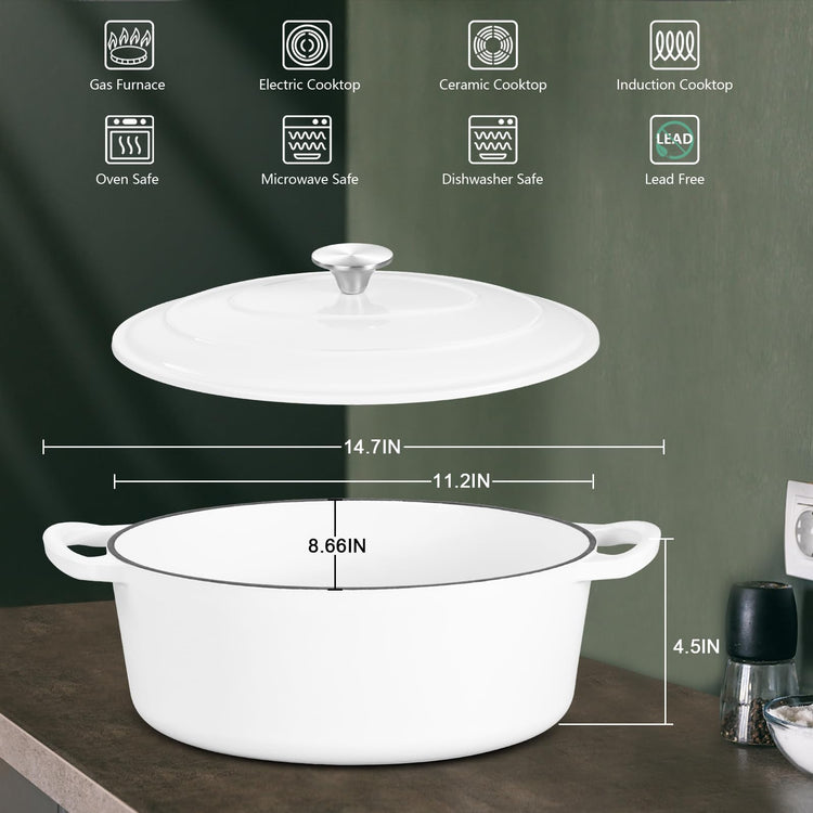 5QT Oval Dutch Oven Pot with Lid