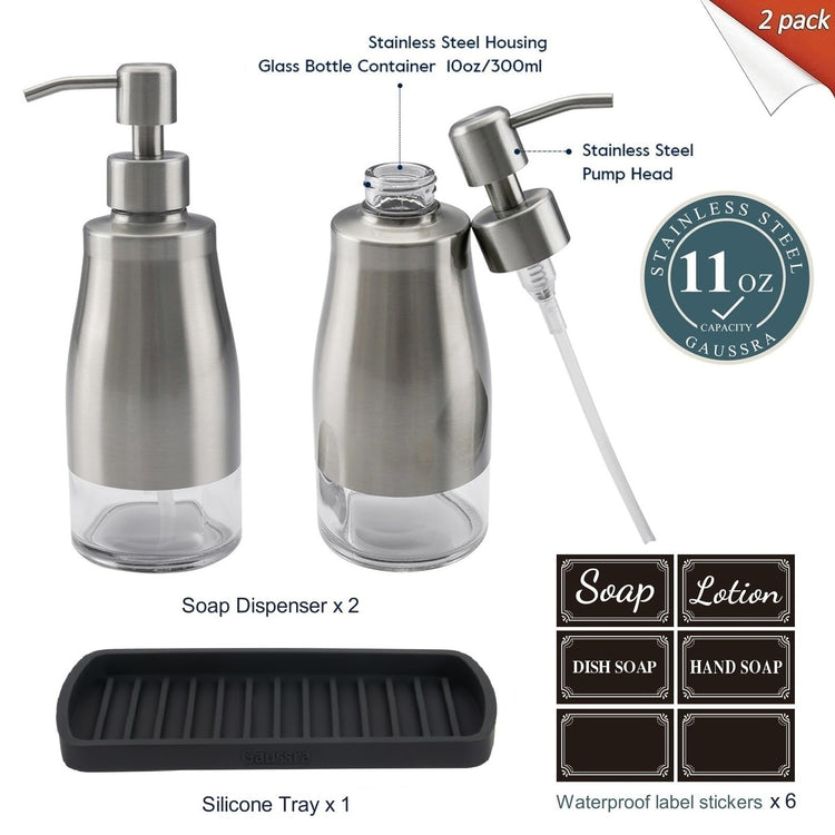 Kitchen Soap Dispenser with Silicone Tray & Stickers 11 OZ