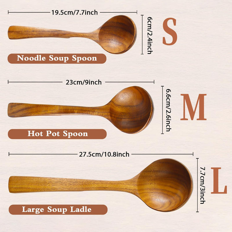 3Pcs Wooden Ladle for Soup (3 Count)