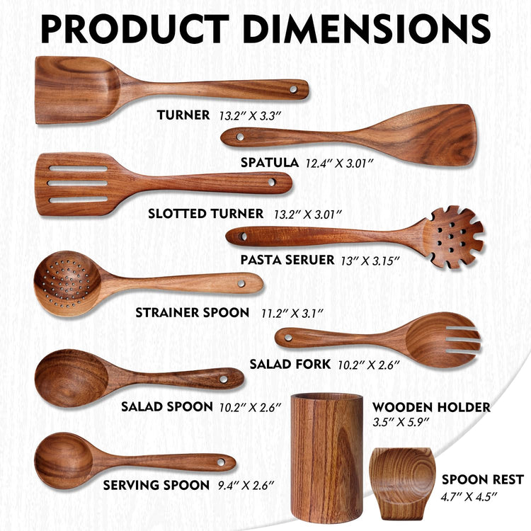Wooden Spoons for Cooking 10 Pieces Set (10 Count)