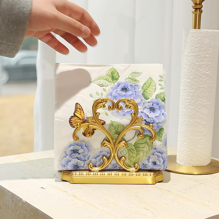 1 Gold Napkin Holder and 50 PCS Hydrangea Paper Napkins