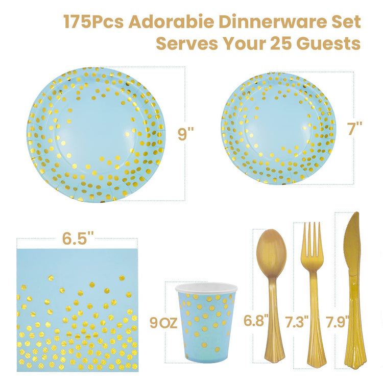 Blue Gold Paper Plates Set (175 Count)