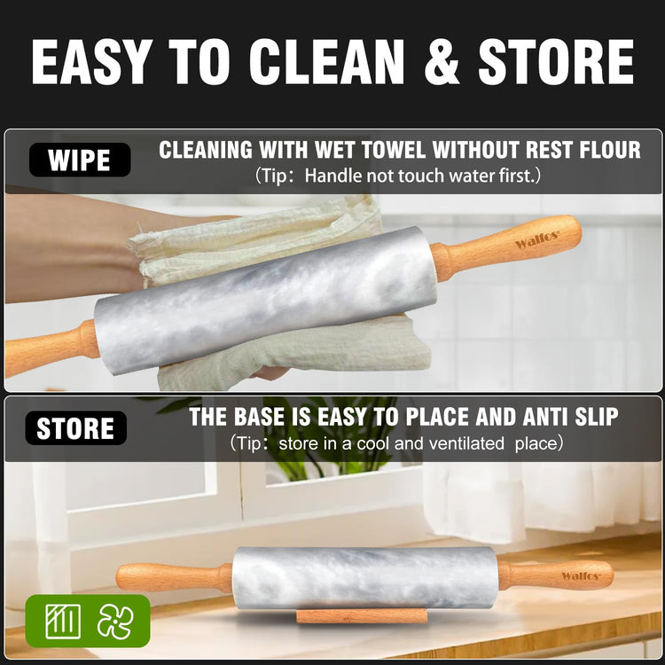 Marble Rolling Pin Set With Non Stick Silicone Pastry Mat