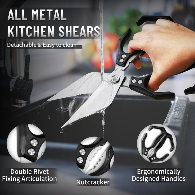 Heavy Duty Poultry Shears for Food with Black Ergonomic Handle