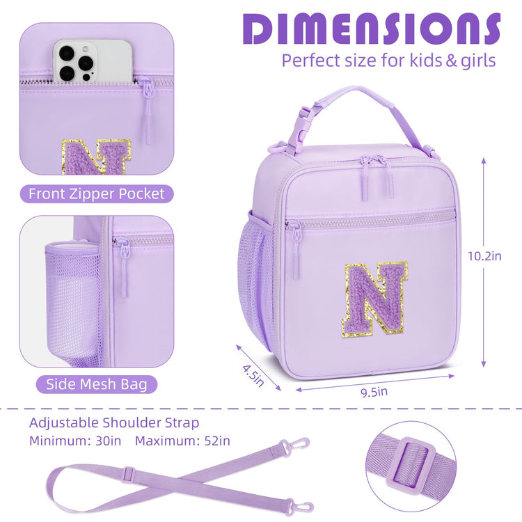 Initial Insulated Lunch Bag for Girls Kids