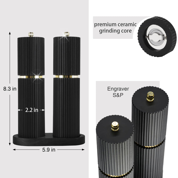 Wooden Salt and Pepper Grinder Set with Gold Accents (2 Count)