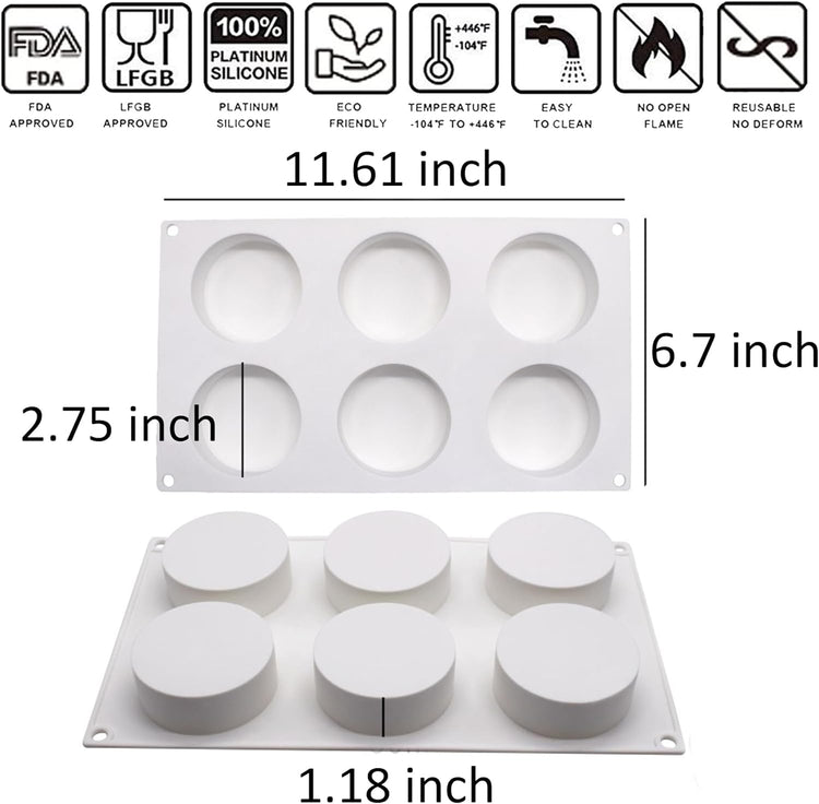 OCPO KITCHEN Cylinder Silicone Molds for Baking Mousse Cake, 3D Silicone Baking Mold for Candy Pastry Chocolate Truffle Cupcake Jelly Cookie Pudding Cake Decoration Mold, Flat Cylinder (6-Cavity)