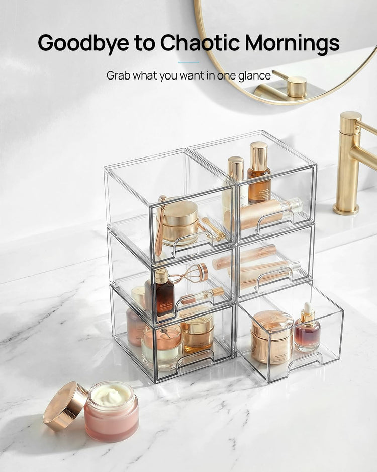 4 Pack Small Clear Stackable Storage Drawers (4 Count)