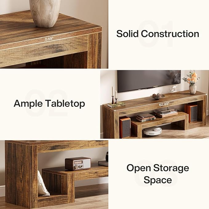 Tribesigns 63-Inch TV Stand for 55/60/65/75-Inch TVs, Farmhouse Entertainment Center with Open Storage Shelves, Wood Television Console for Living Room, Bedroom