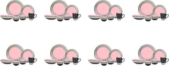 48 Piece Dinnerware Set, Ceramic Plates and Bowls Sets for 8, Microwave and Dishwasher Safe, Handcrafted Tree Bark Series Dish Set, Rose/Pink