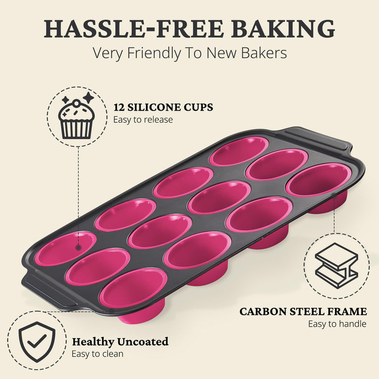 Silicone Muffin Pans for Baking with Metal Frame