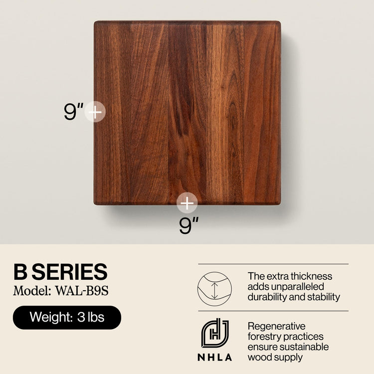 B Series Square Wooden Walnut Cutting Board 9”x9”