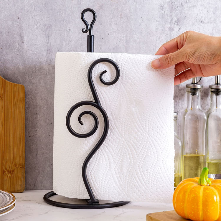 Rustic Burnt Solid Wood and Industrial Matte Black Metal Dining Combination Caddy with Paper Towel Roll Dispenser Stand