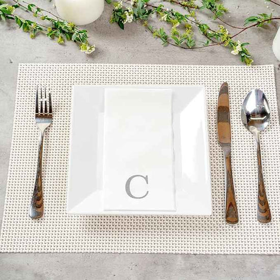 Luxenap 15.8 X 7.9 Inch Linen-Feel Guest Towels, 2000 Lettered Hand Towels - Silver Letter 'C', Sans Serif Font, White Paper Dinner Napkins, airlaid, For Restrooms And Tables - Restaurantware
