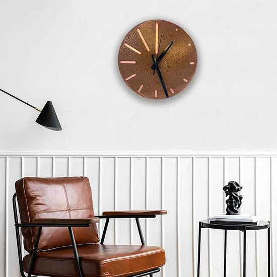 Handmade Pure Copper Wall Clock for Home Decoration, Decor Clock for Living Room, Bedroom and Kitchen, Rustic Decorative Mural Clock Art for Farmhouse (Lines of Time, 17.7)