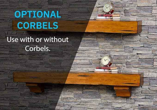 MANTELSDIRECT Breckenridge 72” Fireplace Mantel Shelf with Corbels – Rustic Floating Mantel Shelf for Over Fireplace – Chestnut - Wood Shelf for Wall – Pine Box Construction