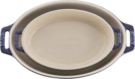 STAUB Ceramic Oval Baking Dish Set, 2-piece, Dark Blue