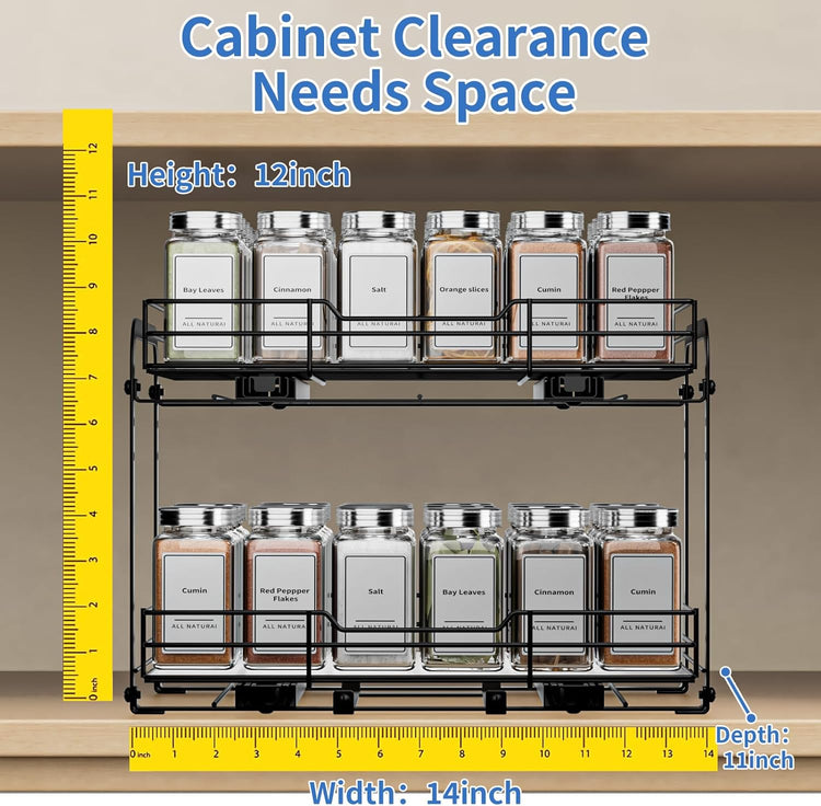 2-Tier Pull Out Spice Rack, Spice Rack Organizer, Pull Out Spice Racks for Inside Cabinets, Height Adjustable Heavy Duty Metal Basket for Inside Cabinet & Pantry (13.5''Wx10.5''Dx9.5''H)