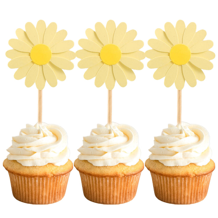24Pcs Daisy Cupcake Toppers Daisy Flower Party Picks Spring Daisy Toothpicks Chrysanthemum Food Picks Girls Baby Shower Birthday Wedding Party Decorations Yellow (24 Count)