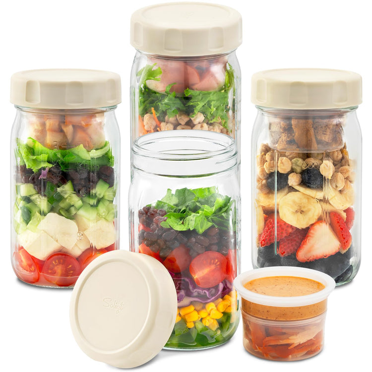 4 Pack Glass Salad Jars with Lids Meal Prep (4 Count)