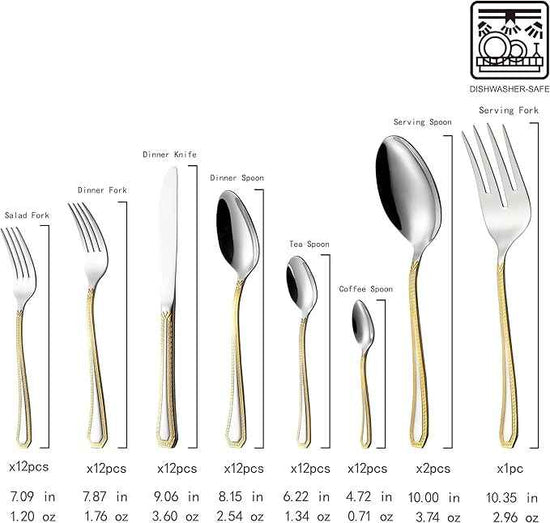 75-Pc Luxury Flatware Set for 12 w/Storage Case 24K Gold Premium Dining Cutlery Service - 18/10 Surgical Stainless Steel Silverware Hostess Serving Set in a Chest