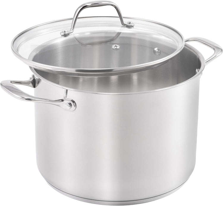 Guy Fieri's Flavortown 8-Quart Stainless Steel Stock Pot with Tempered Glass Lid - Kitchen Cookware with Tri-Ply Base, Oven & Dishwasher Safe, Compatible with Induction, Gas & Electric Stovetops