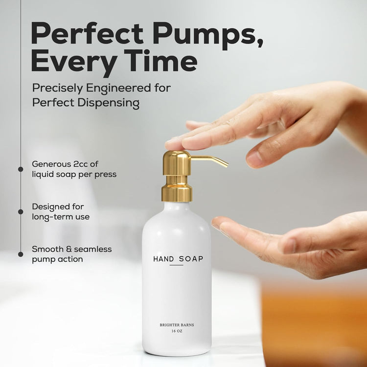 Luxury Glass Hand and Dish Soap Dispenser Set by Brighter Barns - Kitchen Soap Dispenser Set & Stainless Steel Pump - Glass Bottle for Sink - White and Gold Kitchen Accessories for Airbnb, Gift (Gold)