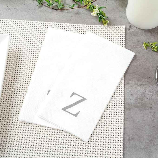 Luxenap 15.8 X 7.9 Inch Linen-Feel Guest Towels, 2000 Lettered Hand Towels - Silver Letter 'Z', Sans Serif Font, White Paper Dinner Napkins, airlaid, For Restrooms And Tables - Restaurantware