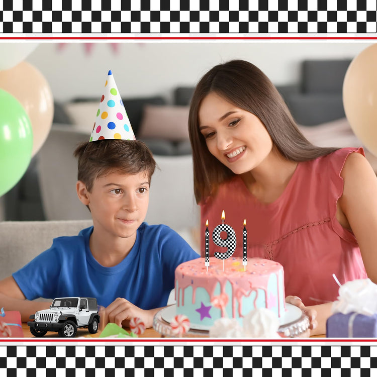 13 Pcs Racing Cars Themed Birthday Candles Black and White Race Number 9 Checkered Candle Cake Topper for Racing Car Party Decoration Supplies (13 Count)