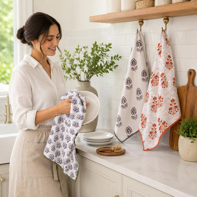 Printed Kitchen Dish Bar and Tea Towels Cotton (6 Count)