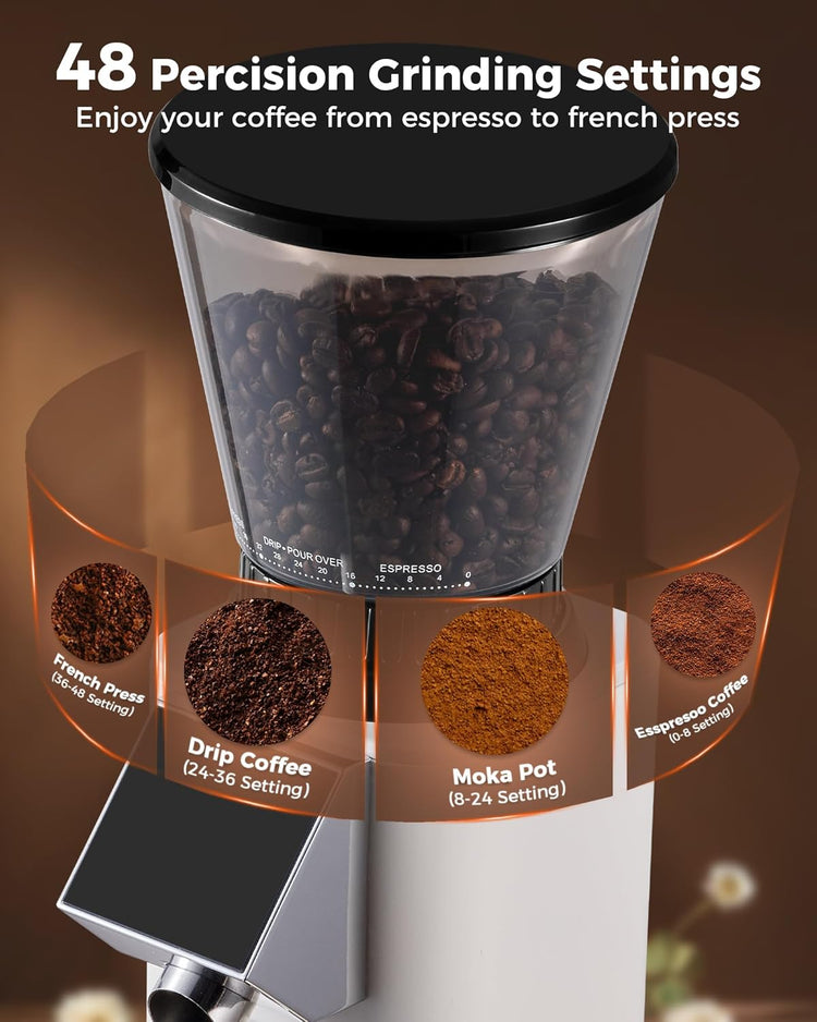 Tuni E2 58mm Espresso Machine and G1 Ivory Conical Burr Coffee Grinder Combo, 20Bar Dual Boiler Coffee Maker with 10mm Steam Milk Frother, 48 Grind Settings Anti-static Burr Mill