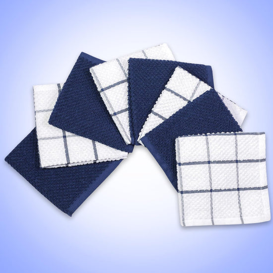 AMOUR INFINI Cotton Kitchen Dish Cloths Set of 8 – Highly Absorbent, Super Soft Premium Terry Cleaning Cloth (12"x12" Inch) Premium Dishcloths for Washing Dishes (Blue) - Nestoria