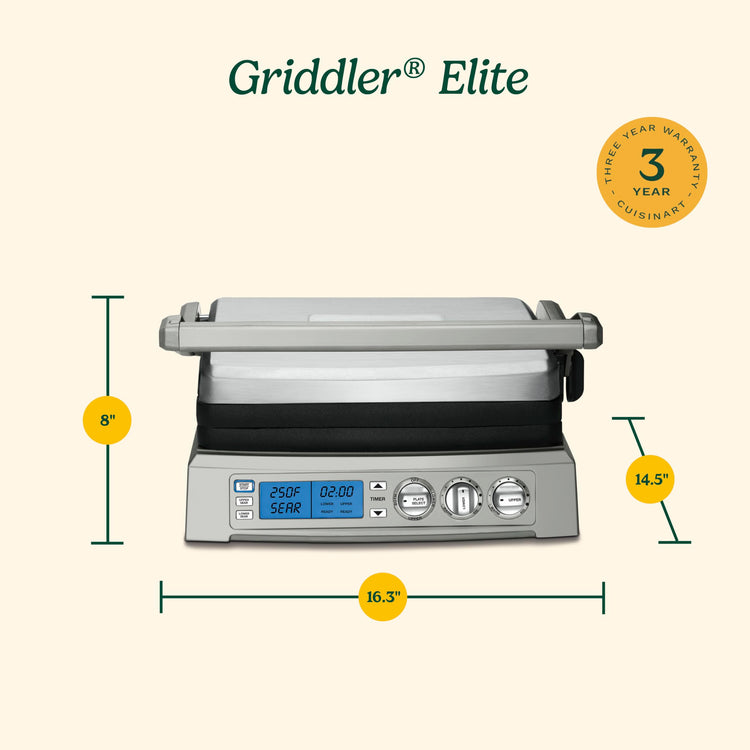 6-in-1 Elite Griddler, Electric Grill, Griddle & Top Melt, 500°F Temperature Sear Function, LCD Screen, Dishwasher-Safe Cooking Plates, GR-300WSP1, Stainless Steel