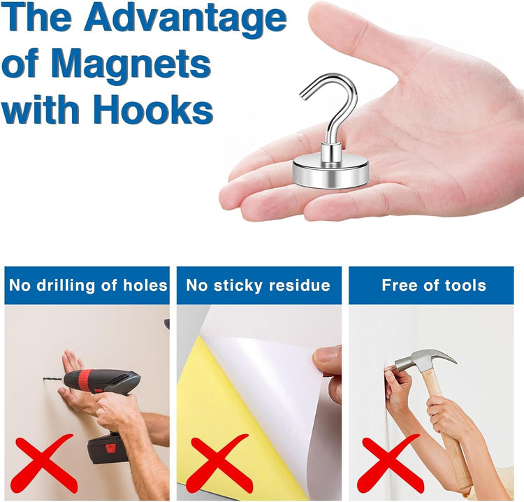 LOVIMAG Magnetic Hooks for Cruise Cabins, 110lbs Magnetic Hooks for Classroom, Strong Magnets with Hooks for Hanging, Neodymium Magnet Hooks for Fridge, Ceiling, Locker, Camper, Travel-12 Pcs
