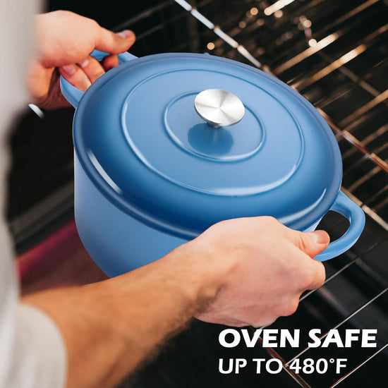 6 Quart Round Dutch Oven with Lid, Leonyo 6QT Enameled Cast Iron Dutch Oven for Sourdough Bread Baking, Heavy Duty Cookware for Braising, Stews, Roasting, Blue - Nestoria