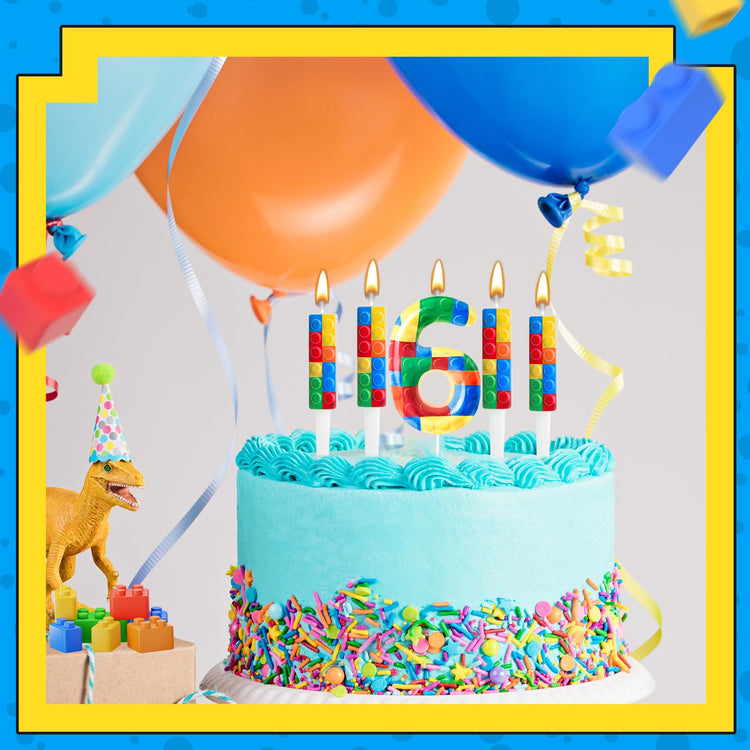 7 Pcs Building Block Themed Birthday Candles Set Building Blocks Number 6 Candle Cake Topper for Building Block Party Decoration Supplies (7 Count)