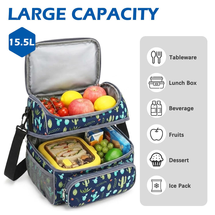 Double Layer Cooler Insulated Lunch Bag Adult Lunch Box Large Tote Bag for Men (2 Count)