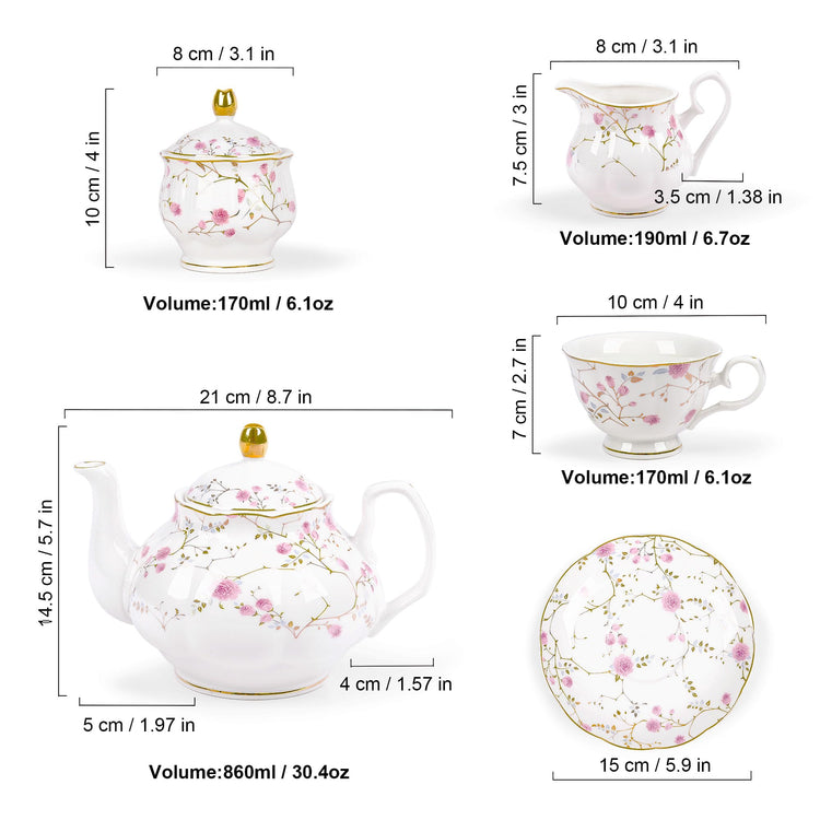 21 Piece English Gold Vine Floral Bone China Tea Sets