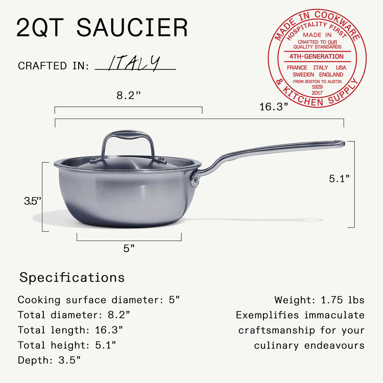 Cookware 2 Quart Stainless Steel Saucier Pan