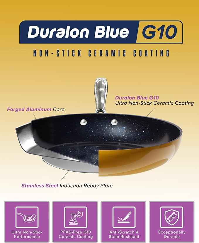 Nuwave Lux 13-Piece Premium Cookware Collection, Healthy G10 Duralon Blue Ceramic Nonstick, Ultra Durable, PFAS-Free, Lightweight & Works on All Cooktops