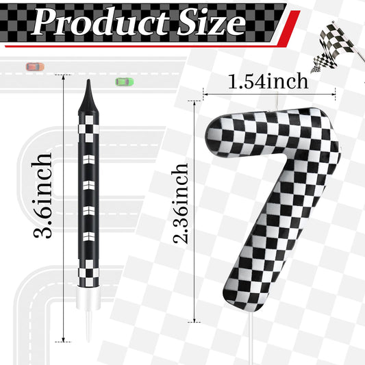 13 Pcs Racing Cars Themed Birthday Candles Black and White Race Number 7 Checkered Candle Cake Topper for Racing Car Party Decoration Supplies (13 Count)