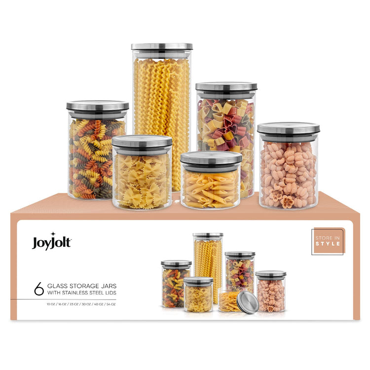Kitchen Canister Set. 6 Glass Jars with Lids (6 Count)