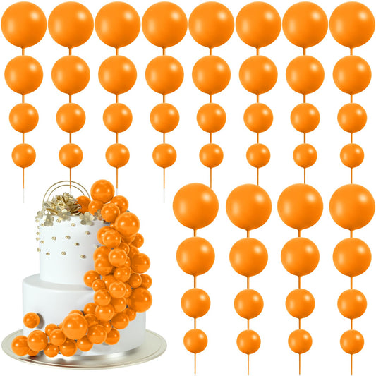 48 Pcs Orange Balls Cake Topper Decorations Balloon Cupcake Toppers Foam Cake Topper Balls for Thanksgiving Halloween Birthday Party Wedding Anniversary Cake Decorating (48 Count)