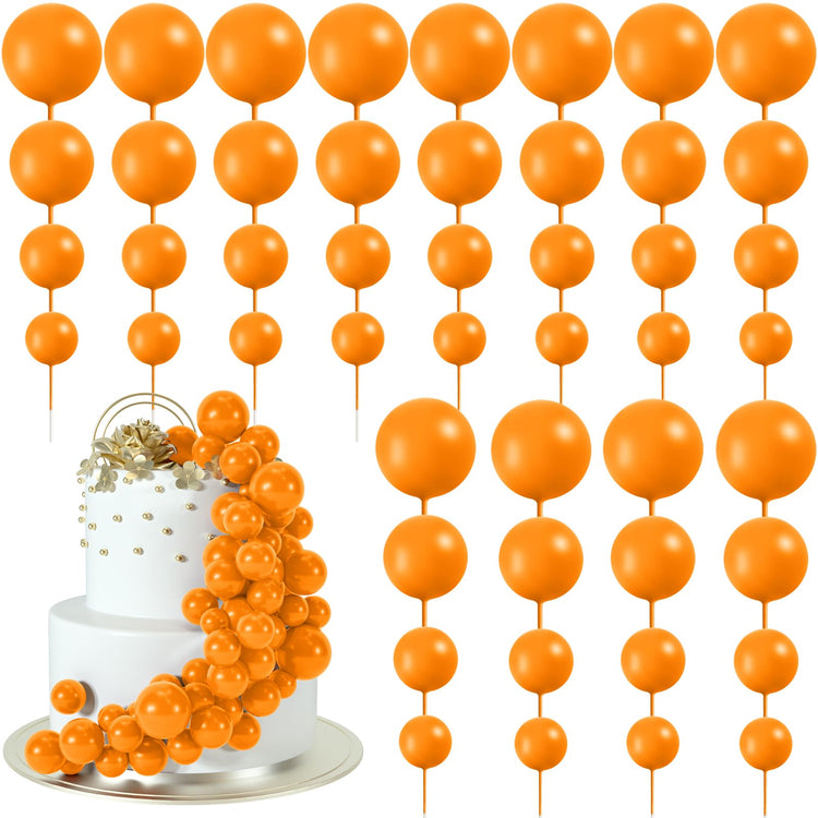 48 Pcs Orange Balls Cake Topper Decorations Balloon Cupcake Toppers Foam Cake Topper Balls for Thanksgiving Halloween Birthday Party Wedding Anniversary Cake Decorating (48 Count)